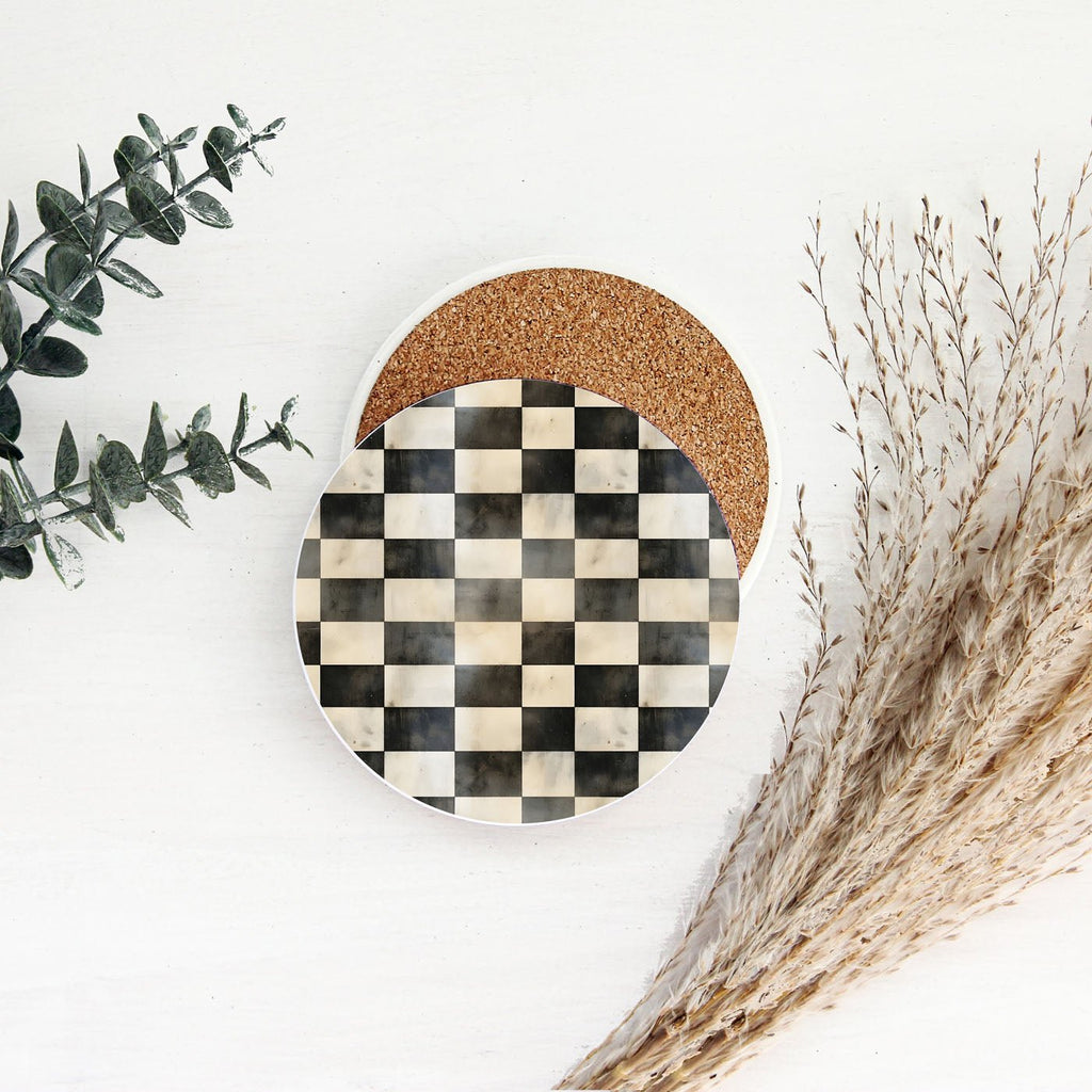 Spring Ceramic Coasters Set of 4 Courtly Check Designs Absorbent Drink Coasters for Table Protection - Che Cose Belle