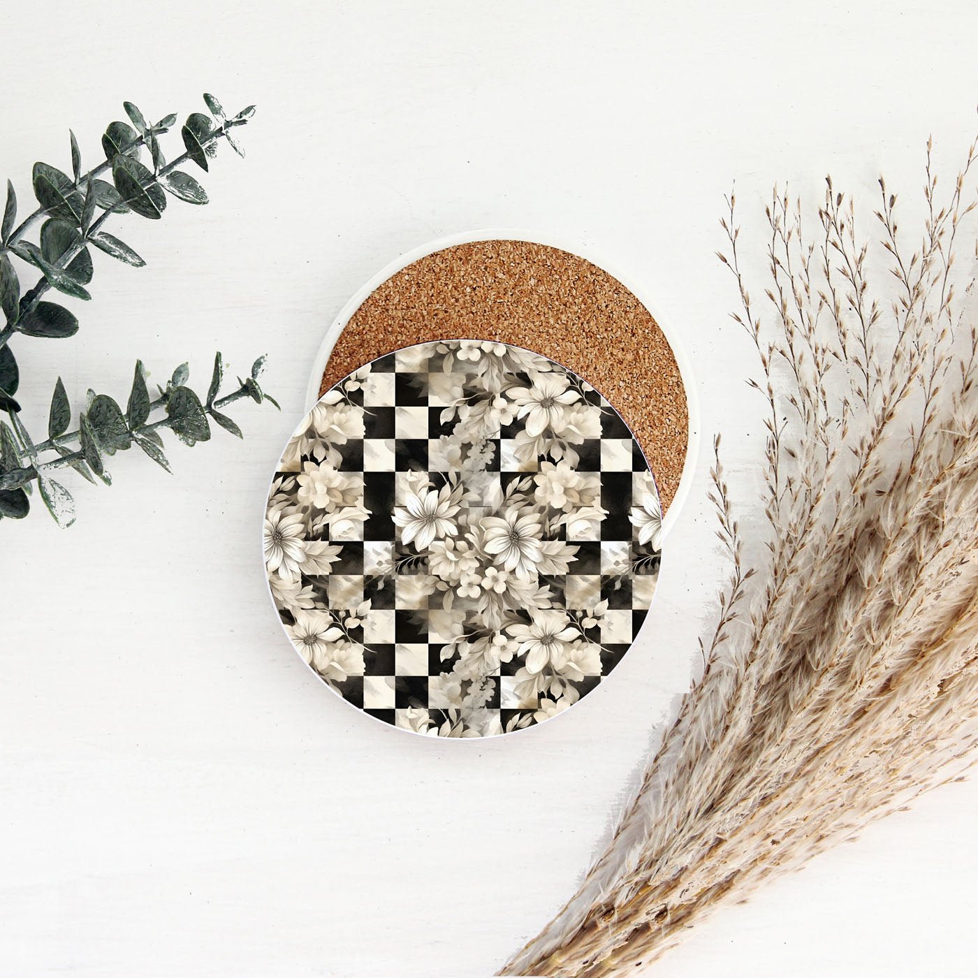 Spring Ceramic Coasters Set of 4 Courtly Check Designs Absorbent Drink Coasters for Table Protection - Che Cose Belle