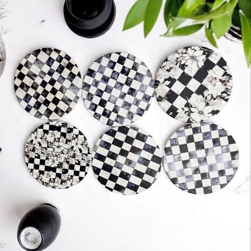 Spring Ceramic Coasters Set of 4 Courtly Check Designs Absorbent Drink Coasters for Table Protection - Che Cose Belle