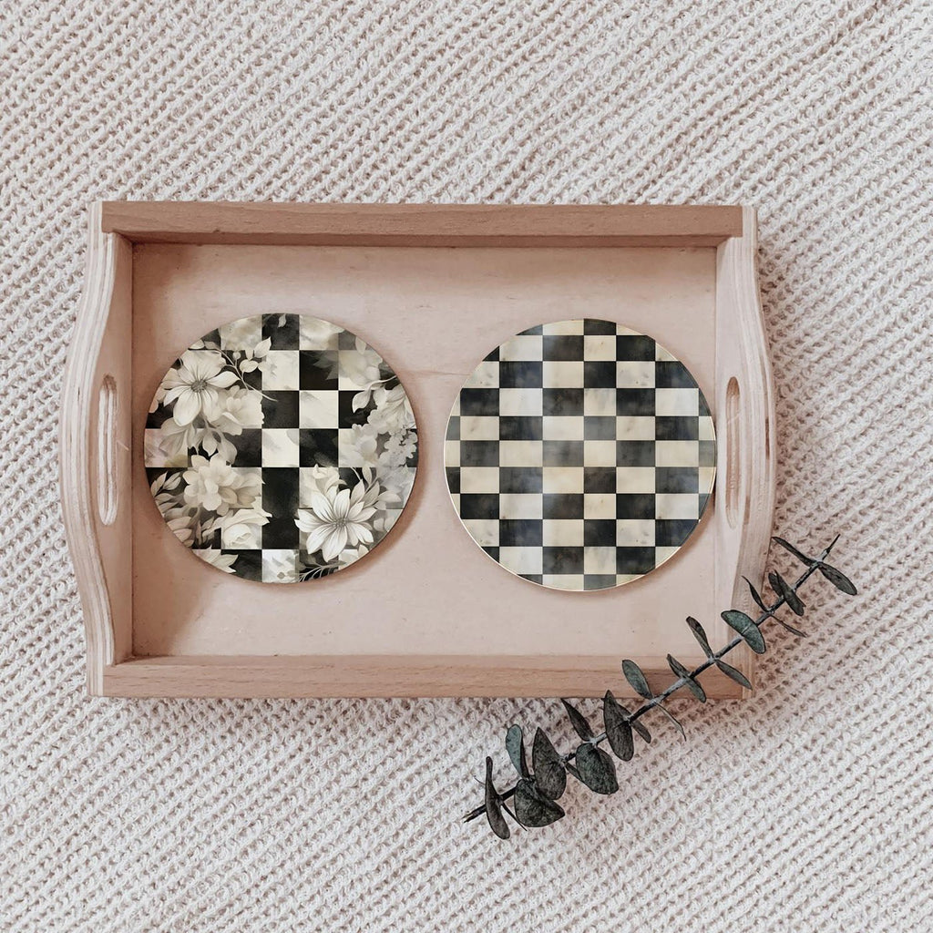 Spring Ceramic Coasters Set of 4 Courtly Check Designs Absorbent Drink Coasters for Table Protection - Che Cose Belle