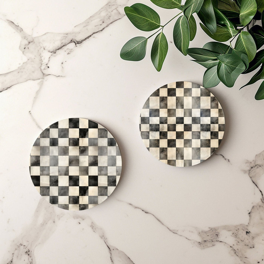 Spring Ceramic Coasters Set of 4 Courtly Check Designs Absorbent Drink Coasters for Table Protection - Che Cose Belle