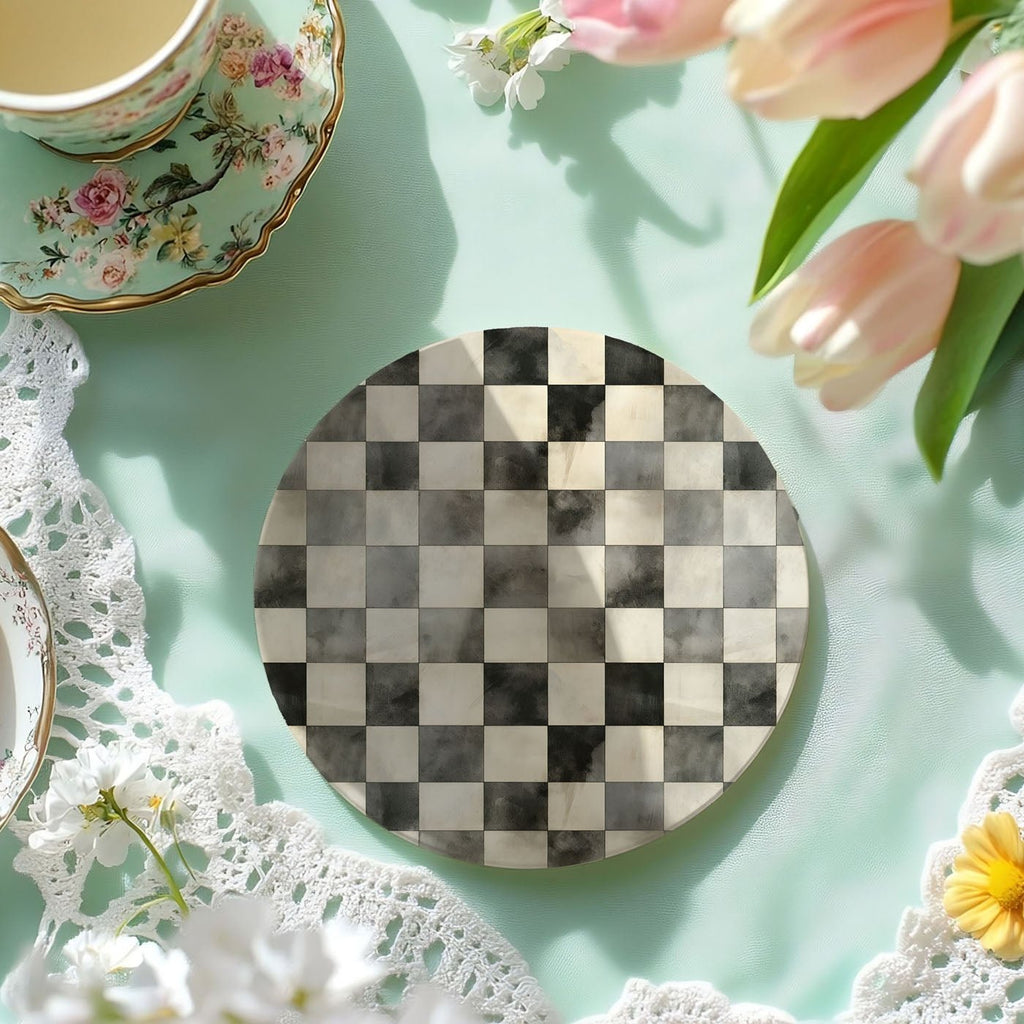 Spring Ceramic Coasters Set of 4 Courtly Check Designs Absorbent Drink Coasters for Table Protection - Che Cose Belle