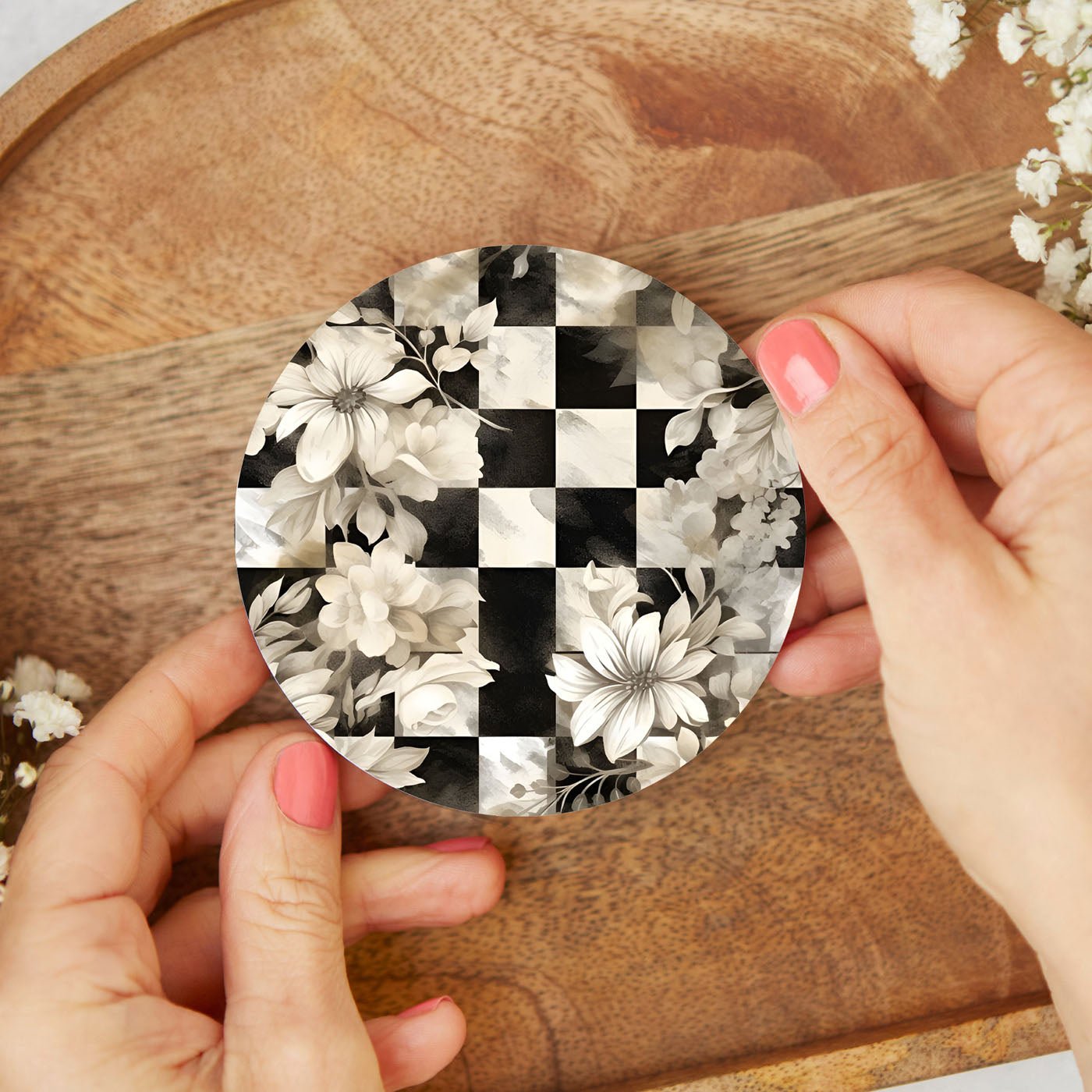 Spring Ceramic Coasters Set of 4 Courtly Check Designs Absorbent Drink Coasters for Table Protection - Che Cose Belle