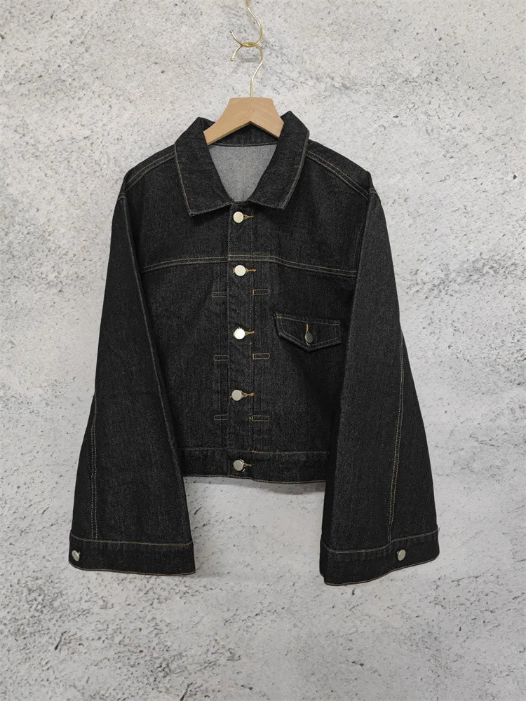 Spring New Vintage Casual Jeans Jacket Women Turn-down Collar Loose Sleeve Fashion Denim Coat Japanese All-match Outwears - Che Cose Belle