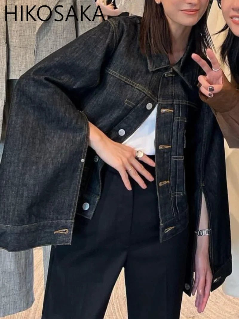 Spring New Vintage Casual Jeans Jacket Women Turn-down Collar Loose Sleeve Fashion Denim Coat Japanese All-match Outwears - Che Cose Belle