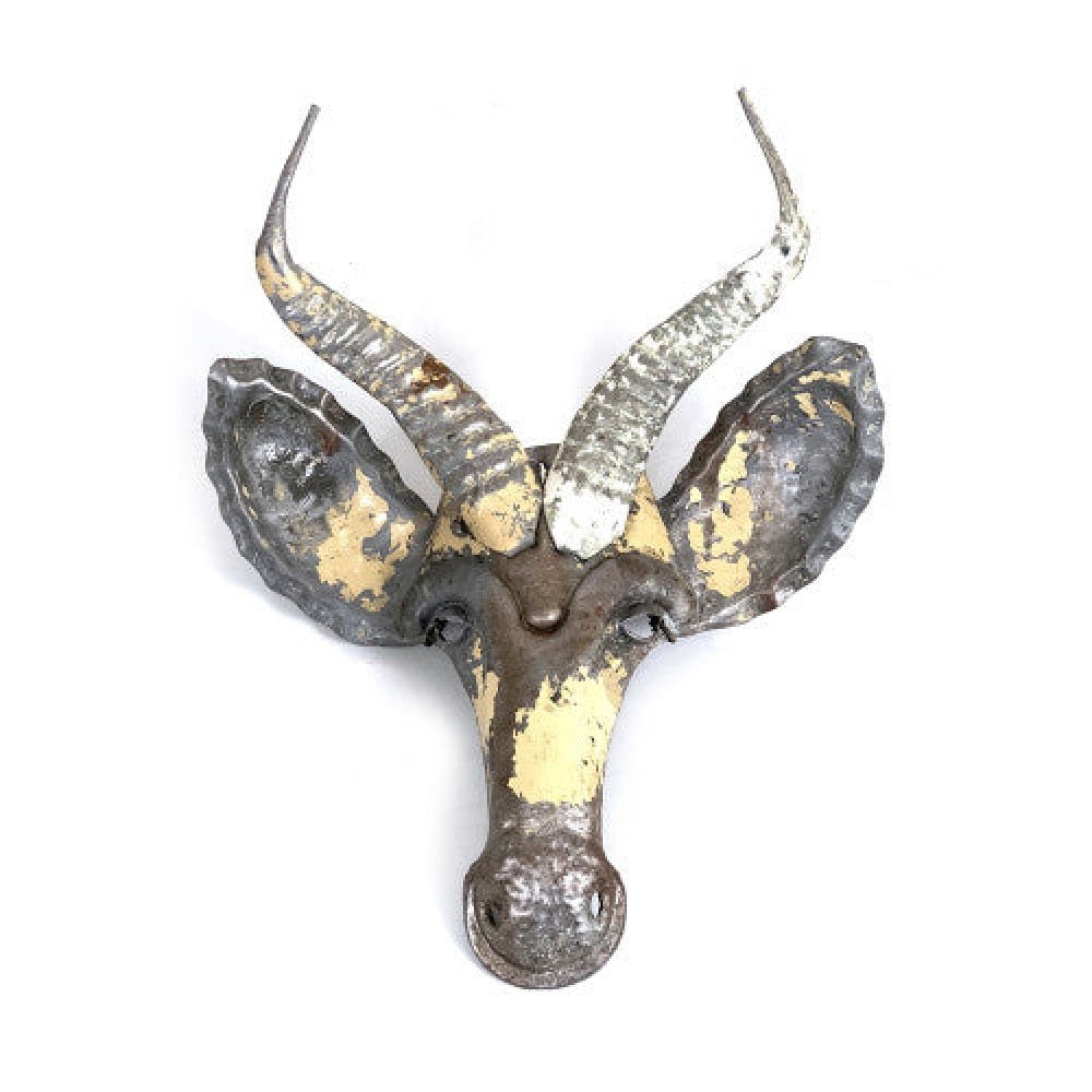 Springbok Animal Mask - Recycled Metal Wall Art - Che Cose Belle