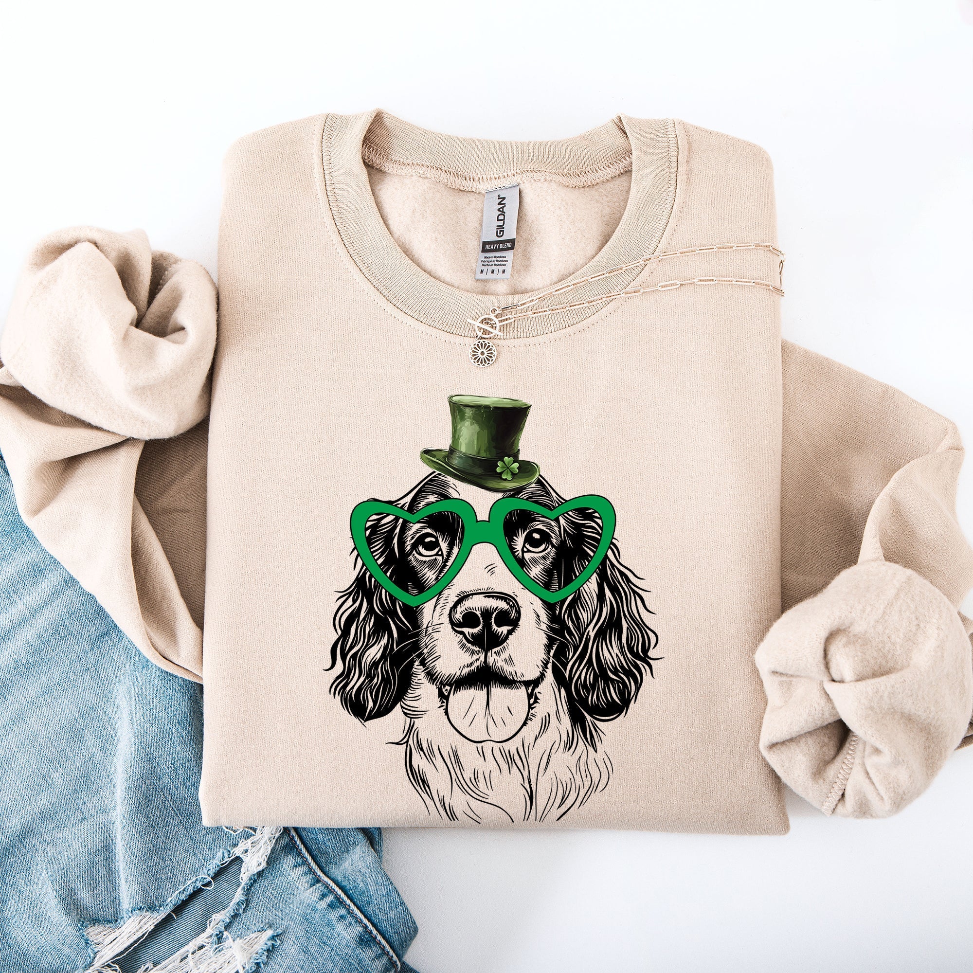Springer Spaniel, Adorable Dog, St Patrick's Day, Lucky, Irish Sweatshirt - Che Cose Belle