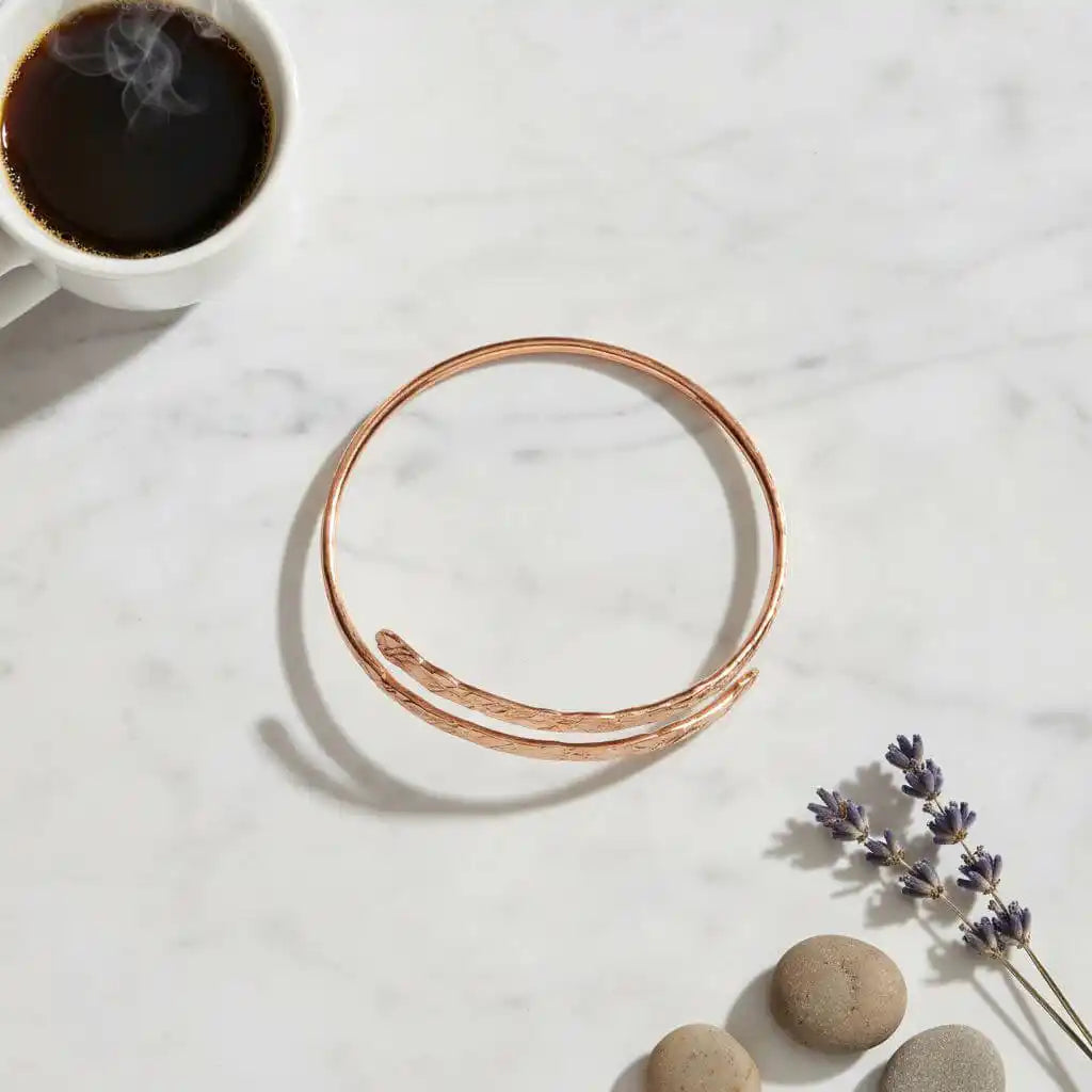 Handmade Adjustable 10 Gauge Copper Hammer Textured Overlap Bangle