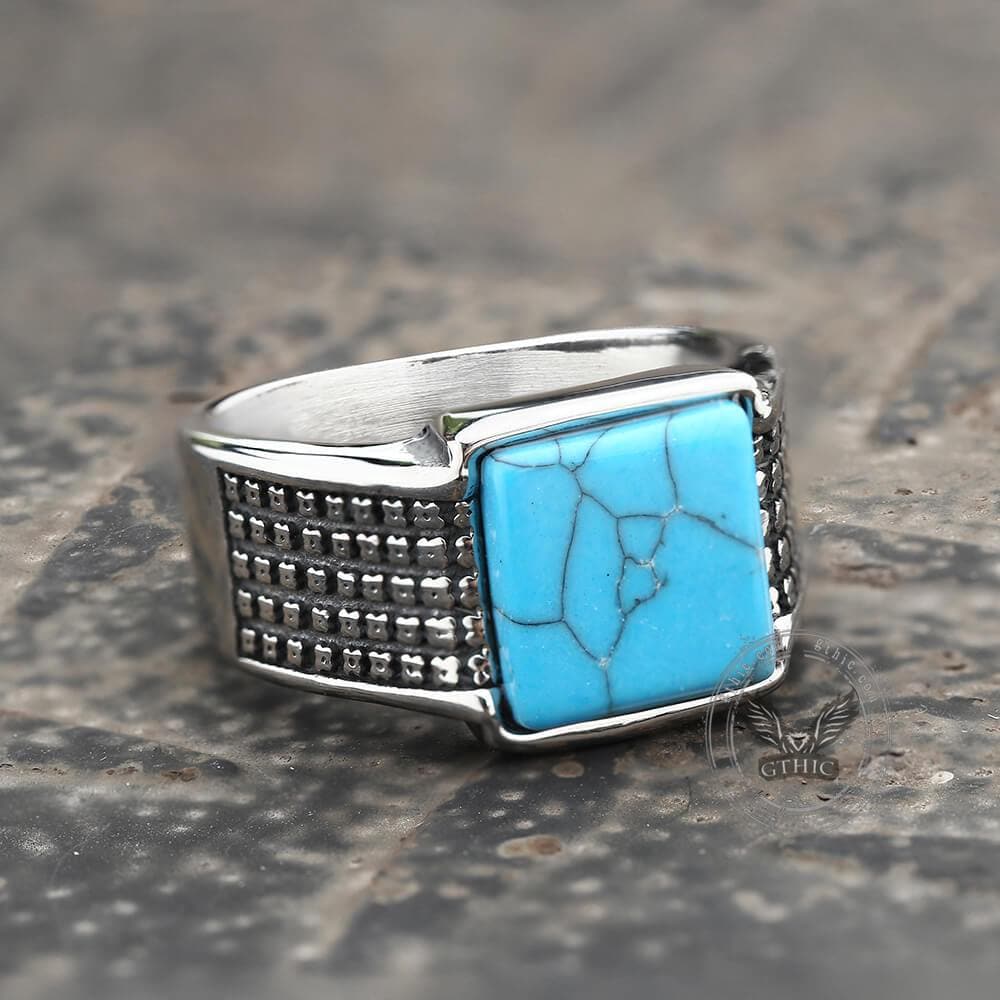Square Turquoise Stainless Steel Ring - Che Cose Belle