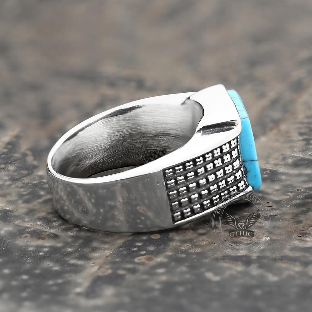 Square Turquoise Stainless Steel Ring - Che Cose Belle