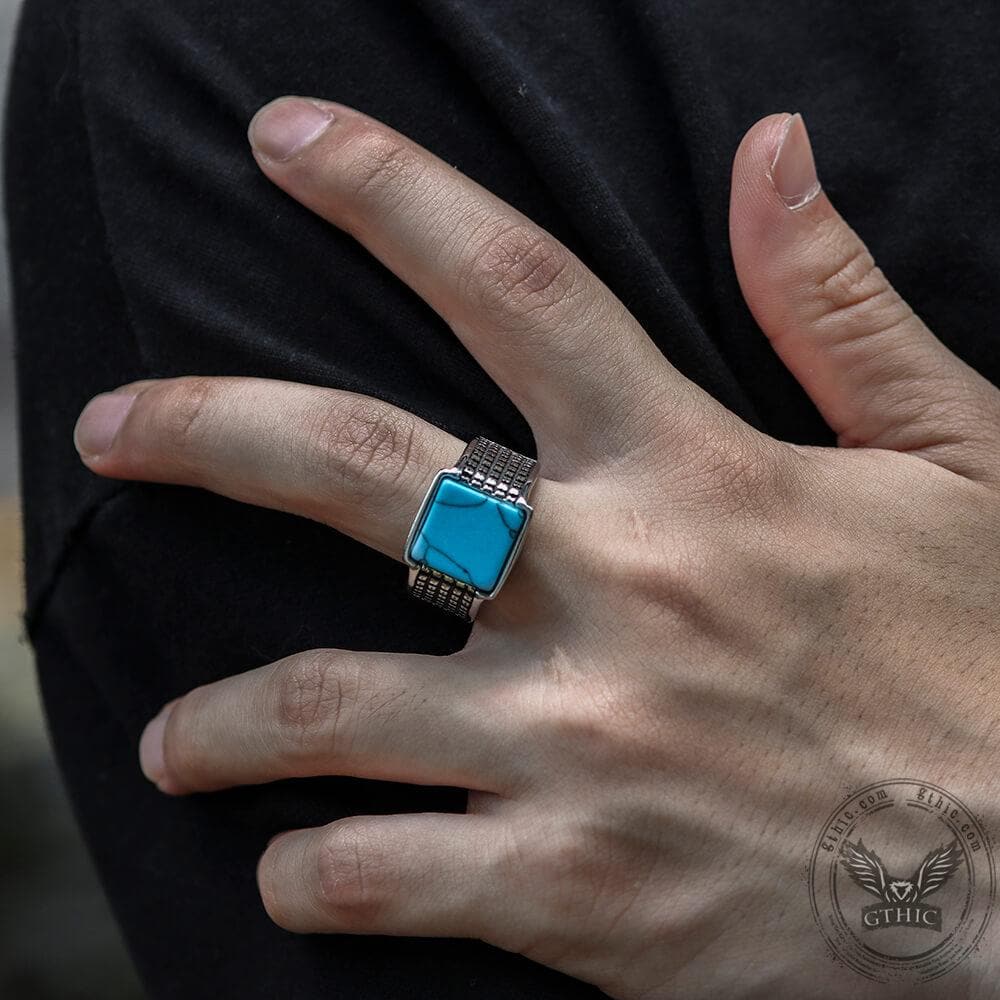 Square Turquoise Stainless Steel Ring - Che Cose Belle