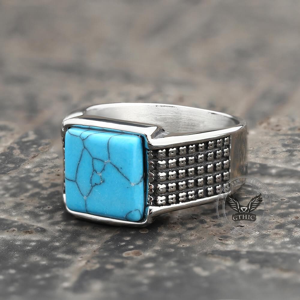 Square Turquoise Stainless Steel Ring - Che Cose Belle