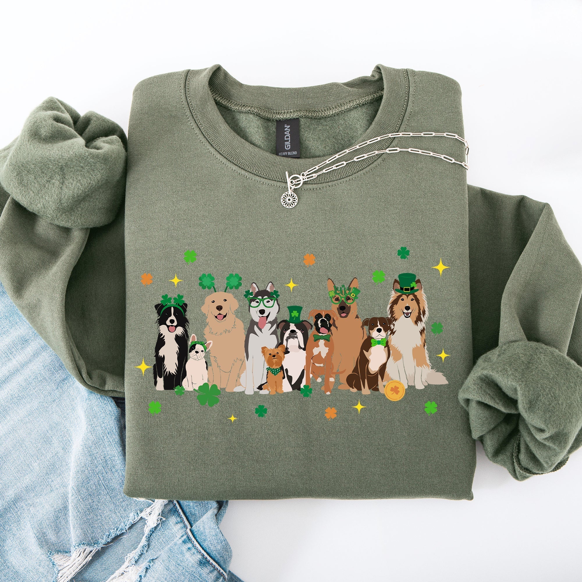 St Patrick's Dogs, Cute, St Patrick's Day, Shamrock, Clover, Lucky, Leprechaun Sweatshirt - Che Cose Belle