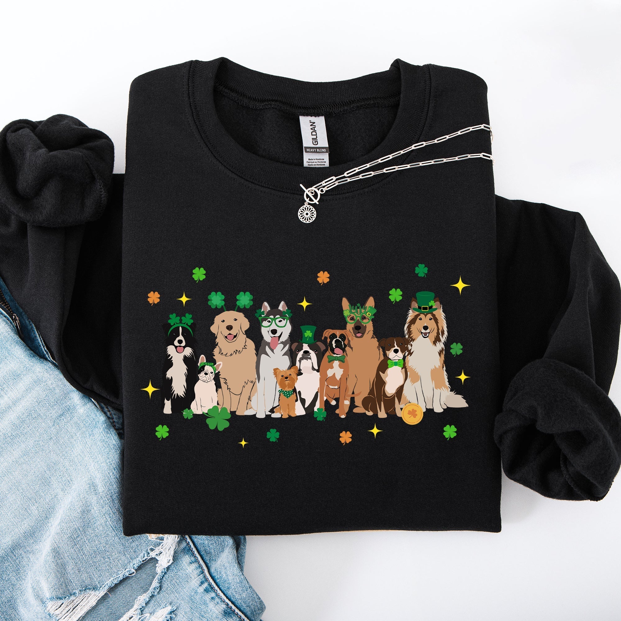 St Patrick's Dogs, Cute, St Patrick's Day, Shamrock, Clover, Lucky, Leprechaun Sweatshirt - Che Cose Belle
