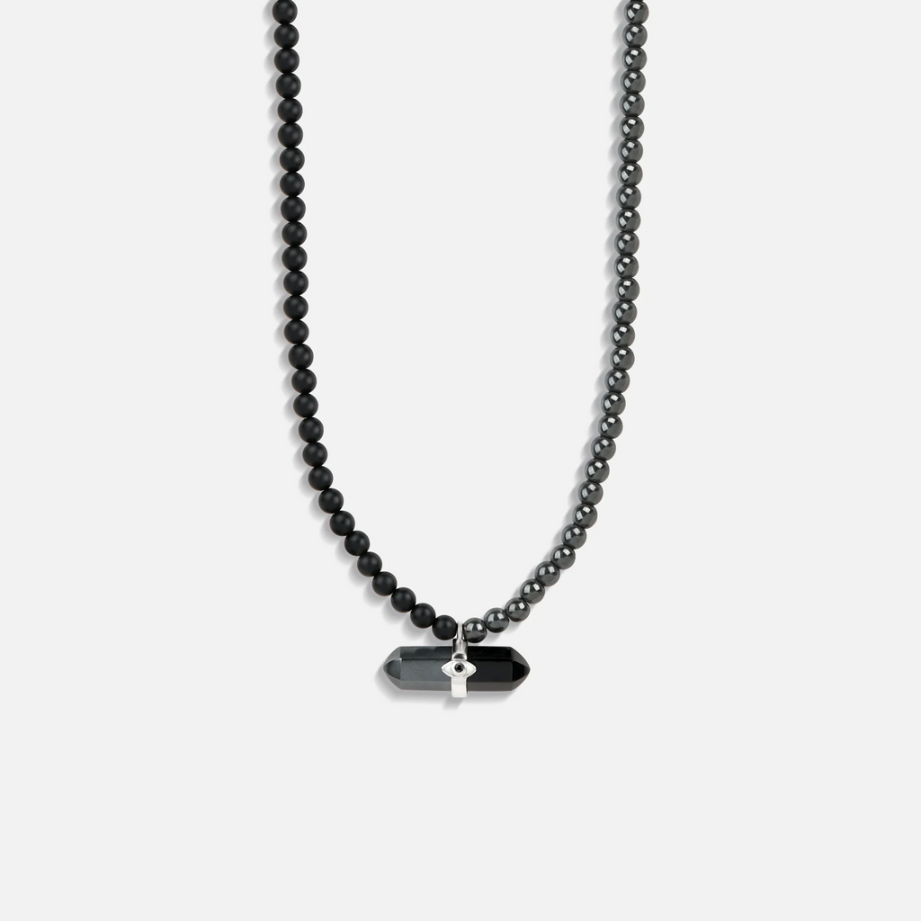 Stabilizing Energy - Hematite Onyx Evil Eye Pointer Necklace - Che Cose Belle