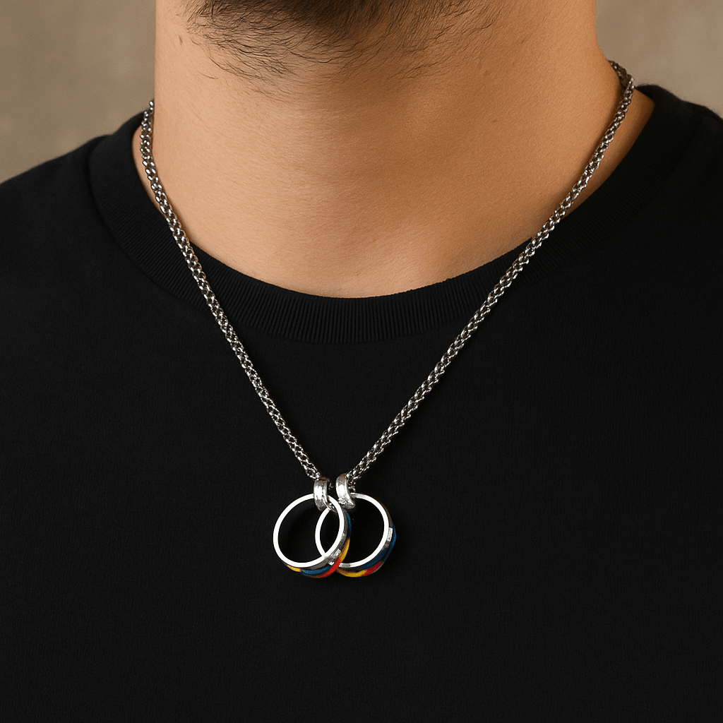 Stainless Steel Rainbow Double Ring LGBTQ Pride Necklace - Che Cose Belle