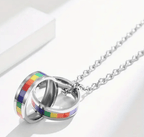 Stainless Steel Rainbow Double Ring LGBTQ Pride Necklace - Che Cose Belle