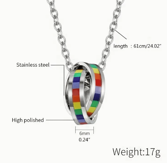 Stainless Steel Rainbow Double Ring LGBTQ Pride Necklace - Che Cose Belle