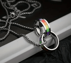 Stainless Steel Rainbow Double Ring LGBTQ Pride Necklace - Che Cose Belle