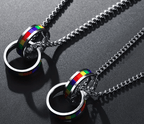 Stainless Steel Rainbow Double Ring LGBTQ Pride Necklace - Che Cose Belle