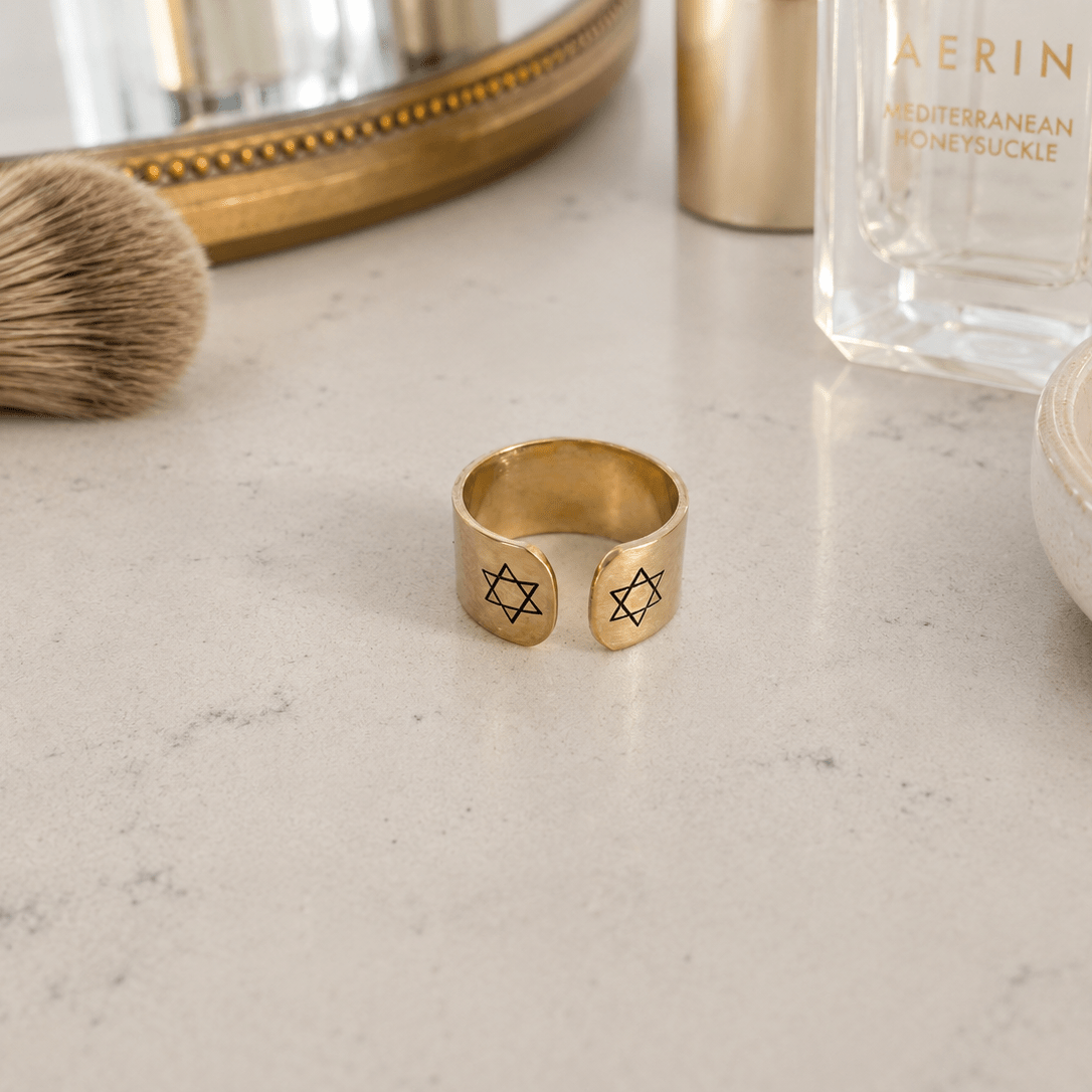 Star of David Open Back Wide Band Ring in Gold or Silver - Che Cose Belle