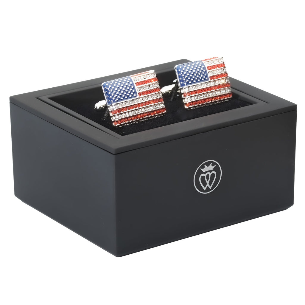 Stars & Stripes Crystal Cufflinks – American Flag Enamel & Crystal Accents - Che Cose Belle