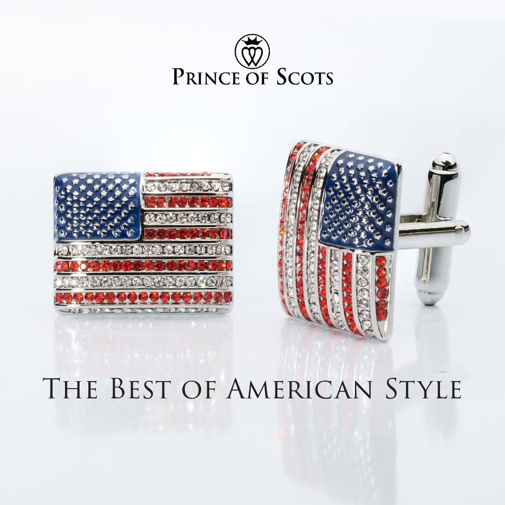 Stars & Stripes Crystal Cufflinks – American Flag Enamel & Crystal Accents - Che Cose Belle