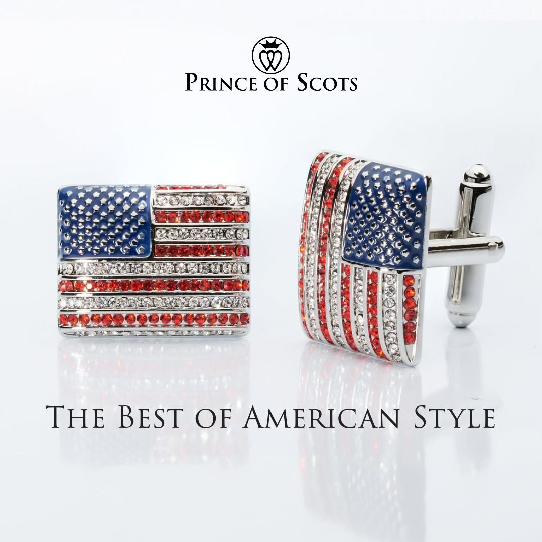 Stars & Stripes Crystal Cufflinks – American Flag Enamel & Crystal Accents - Che Cose Belle