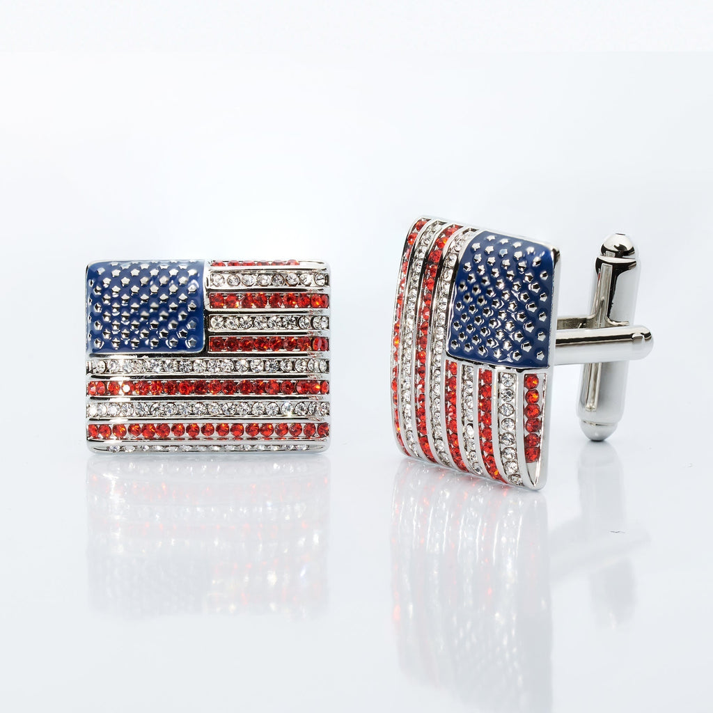 Stars & Stripes Crystal Cufflinks – American Flag Enamel & Crystal Accents - Che Cose Belle
