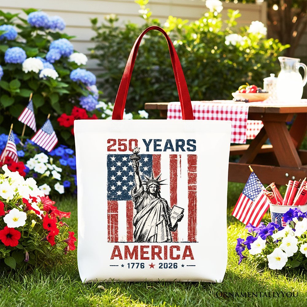 Statue of Liberty America Flag 250 Years Tote Bag, 4th of July USA Patriotic 1776–2026 Gift Shopper - Che Cose Belle