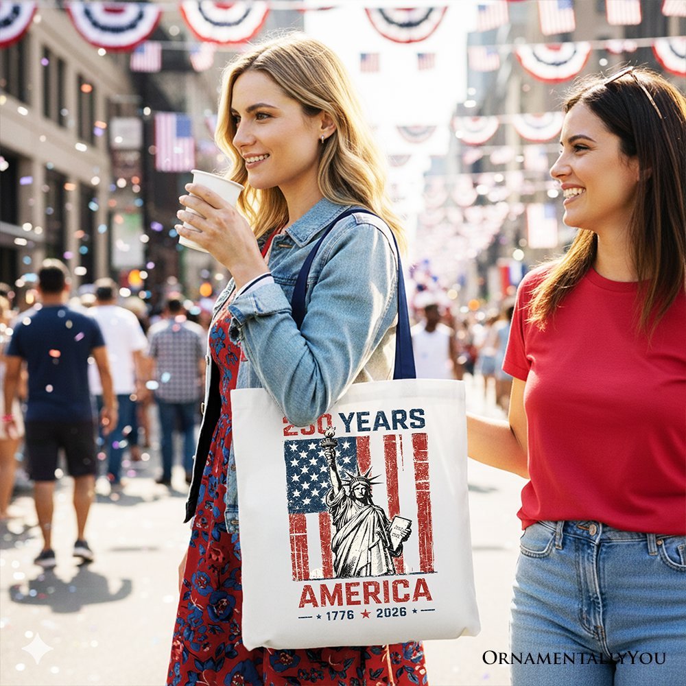 Statue of Liberty America Flag 250 Years Tote Bag, 4th of July USA Patriotic 1776–2026 Gift Shopper - Che Cose Belle