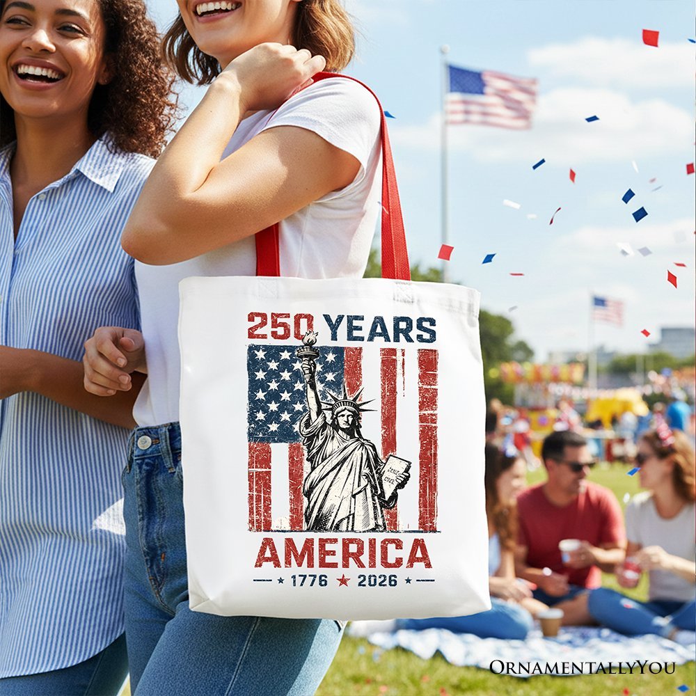 Statue of Liberty America Flag 250 Years Tote Bag, 4th of July USA Patriotic 1776–2026 Gift Shopper - Che Cose Belle