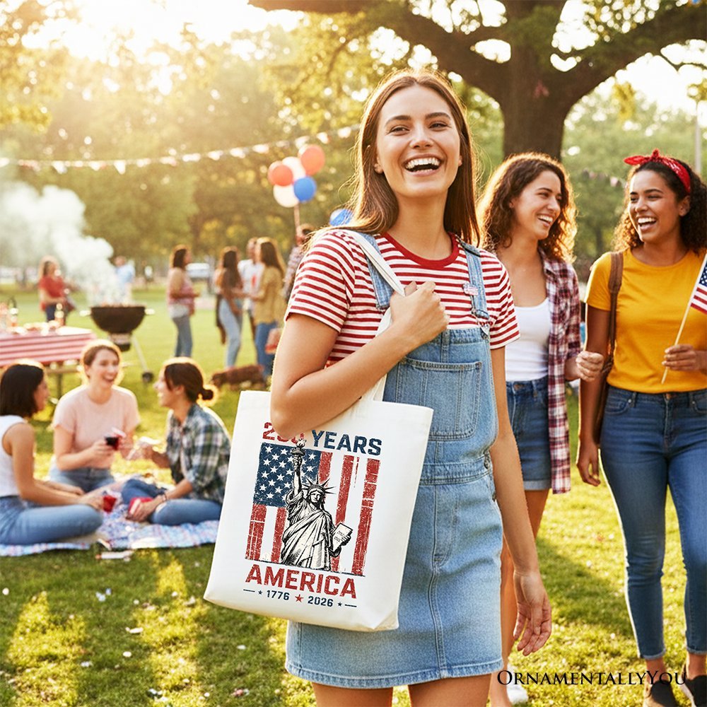 Statue of Liberty America Flag 250 Years Tote Bag, 4th of July USA Patriotic 1776–2026 Gift Shopper - Che Cose Belle