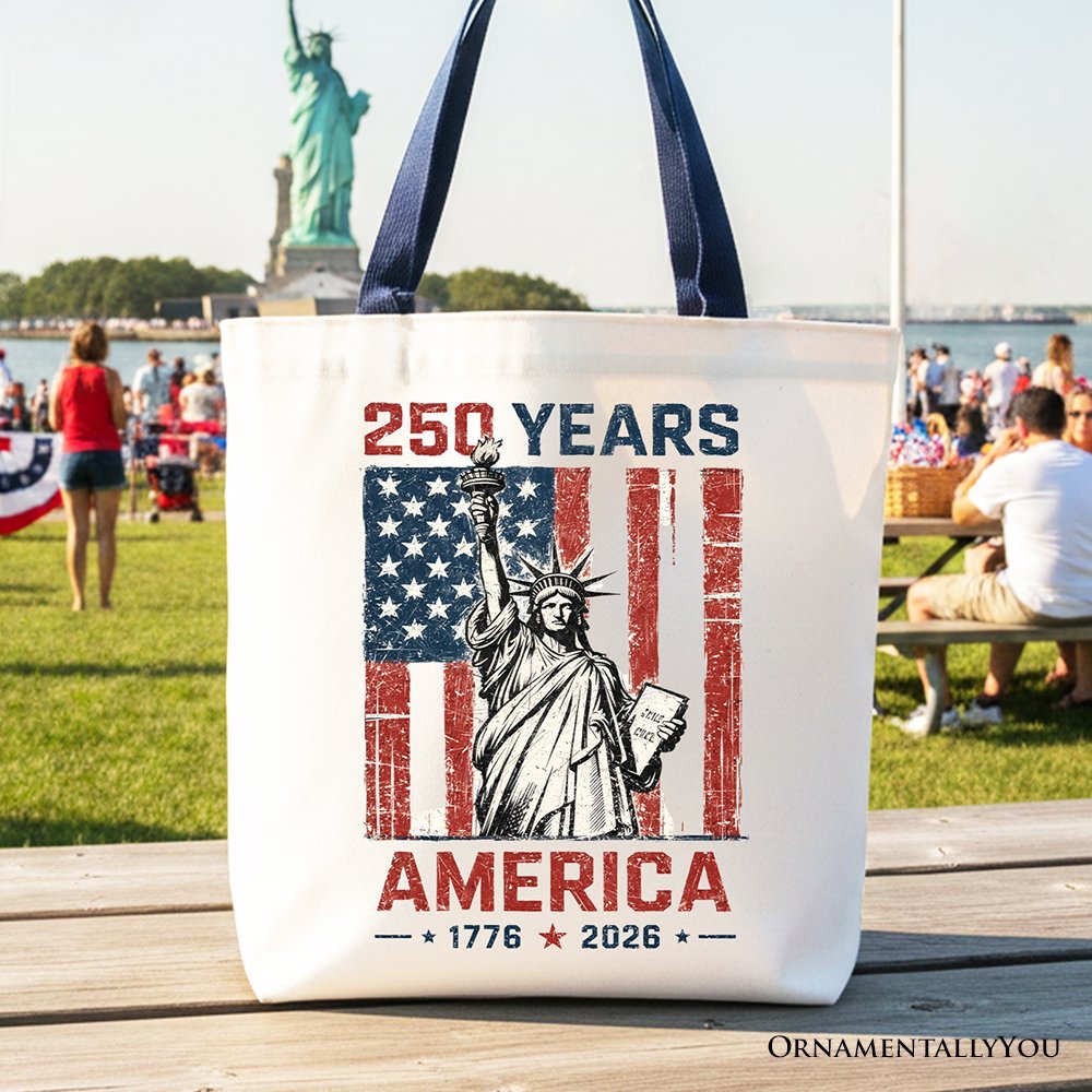 Statue of Liberty America Flag 250 Years Tote Bag, 4th of July USA Patriotic 1776–2026 Gift Shopper - Che Cose Belle