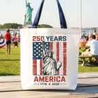 Statue of Liberty America Flag 250 Years Tote Bag, 4th of July USA Patriotic 1776–2026 Gift Shopper - Che Cose Belle