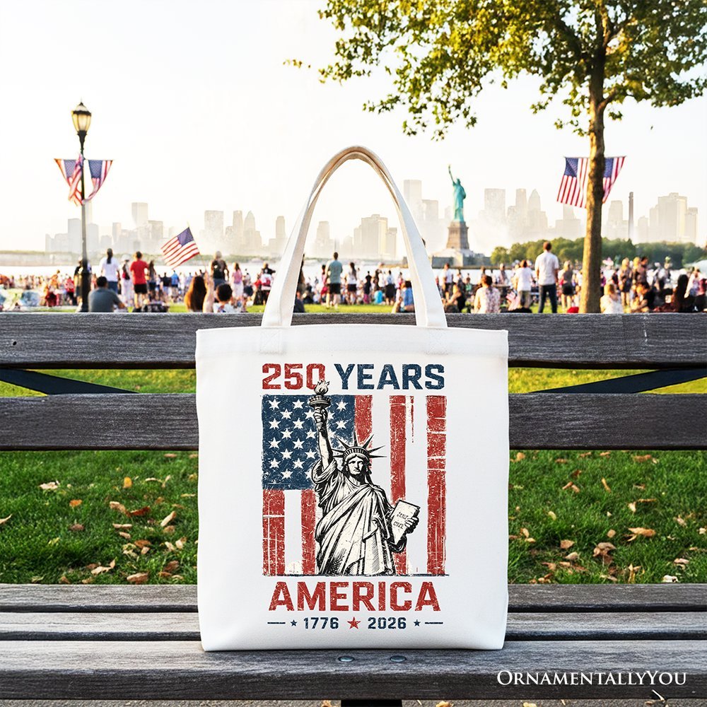 Statue of Liberty America Flag 250 Years Tote Bag, 4th of July USA Patriotic 1776–2026 Gift Shopper - Che Cose Belle