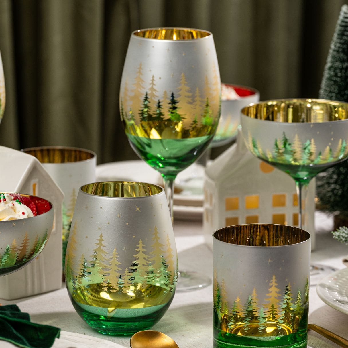 Green Pine Tree Wine Glasses