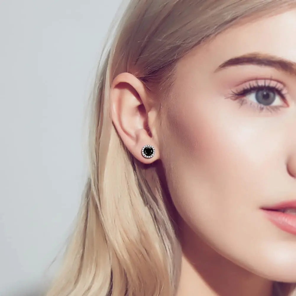Black Halo Moissanite Stud Earrings in 925 Sterling Silver