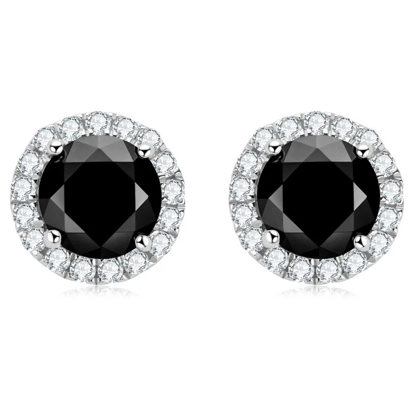 Black Halo Moissanite Stud Earrings in 925 Sterling Silver