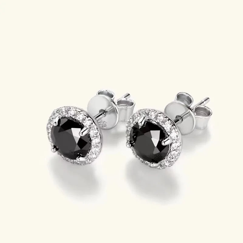 Black Halo Moissanite Stud Earrings in 925 Sterling Silver
