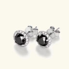 Black Halo Moissanite Stud Earrings in 925 Sterling Silver