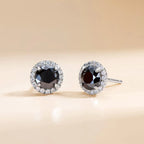 Black Halo Moissanite Stud Earrings in 925 Sterling Silver