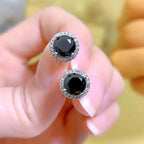 Black Halo Moissanite Stud Earrings in 925 Sterling Silver