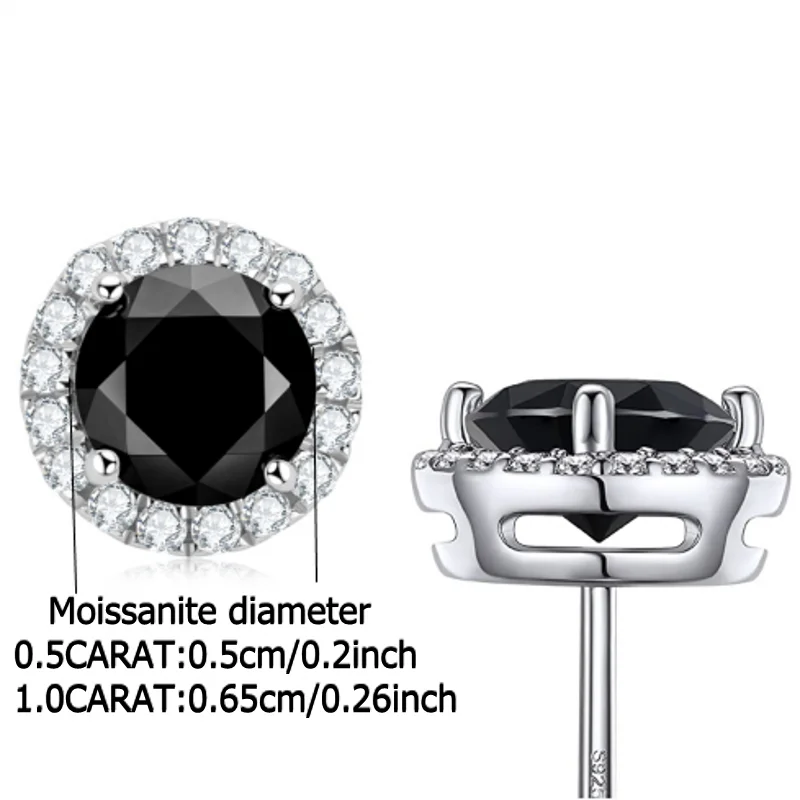 Black Halo Moissanite Stud Earrings in 925 Sterling Silver