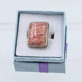 Sterling Silver Bezeled Emerald Cut Rhodochrosite Ring - Size 8 - Loving, Compassionate & Healing - Che Cose Belle