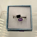 Sterling Silver Black Onyx & Amethyst Ring - Size 8 - Protective, Spiritual & Grounding - Che Cose Belle