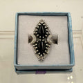 Sterling Silver Double Teardrop Celestial Black Onyx Ring - Size 9 - Protective, Grounding & Stabilizing - Che Cose Belle