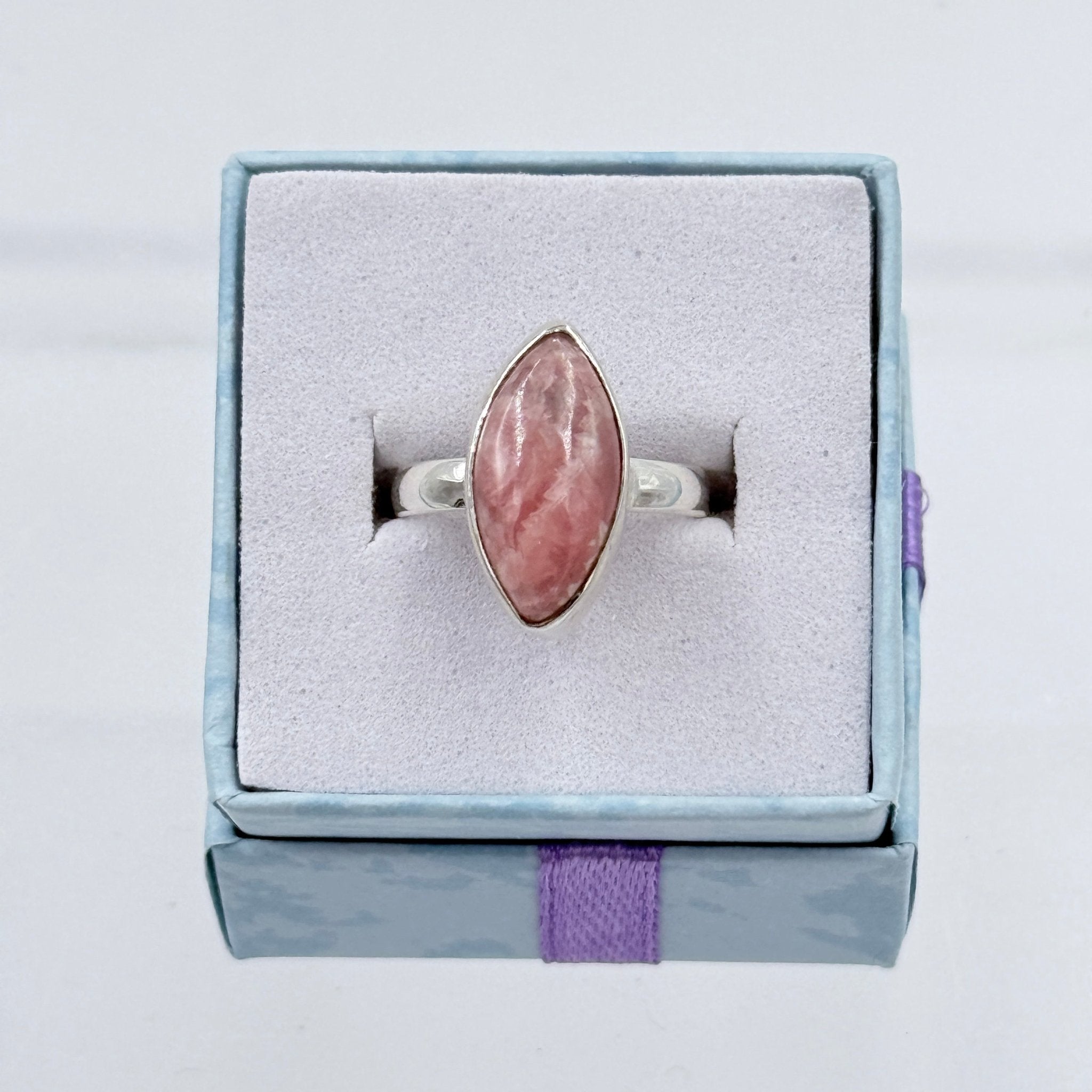 Sterling Silver Marquise Rhodochrosite Ring - Size 5 - Loving, Compassionate & Healing - Che Cose Belle