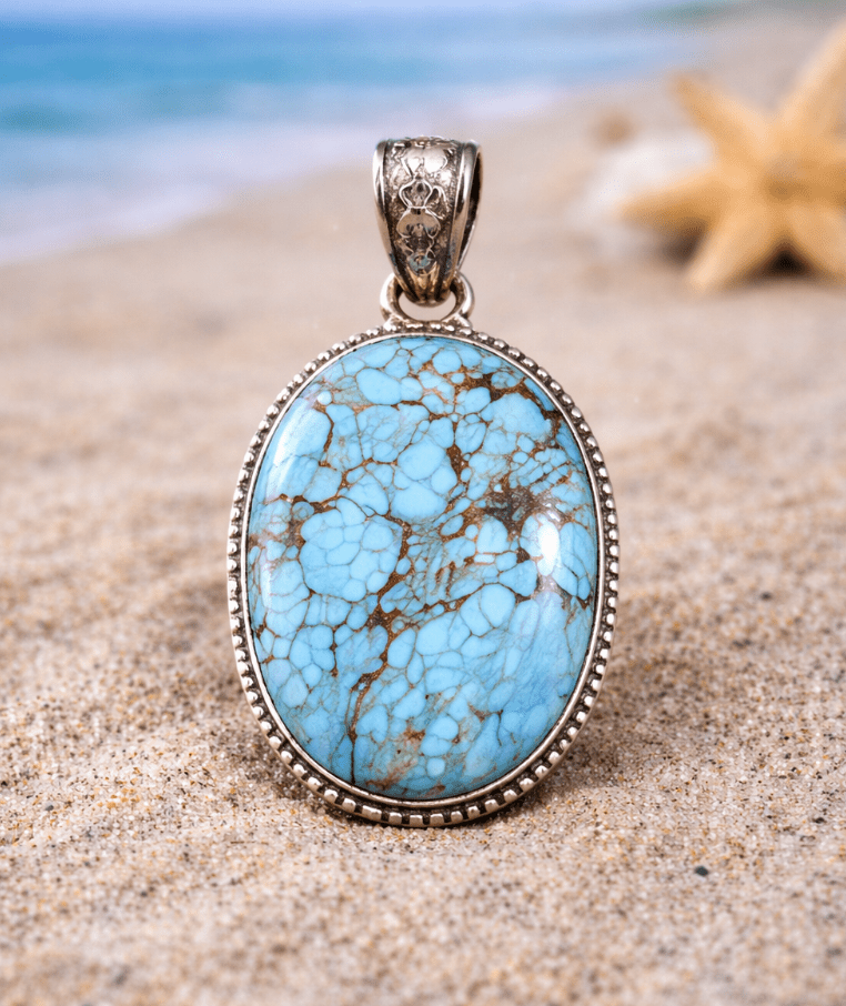 Sterling Silver Number 8 Turquoise Pendant – Natural Turquoise Statement Jewelry - Che Cose Belle