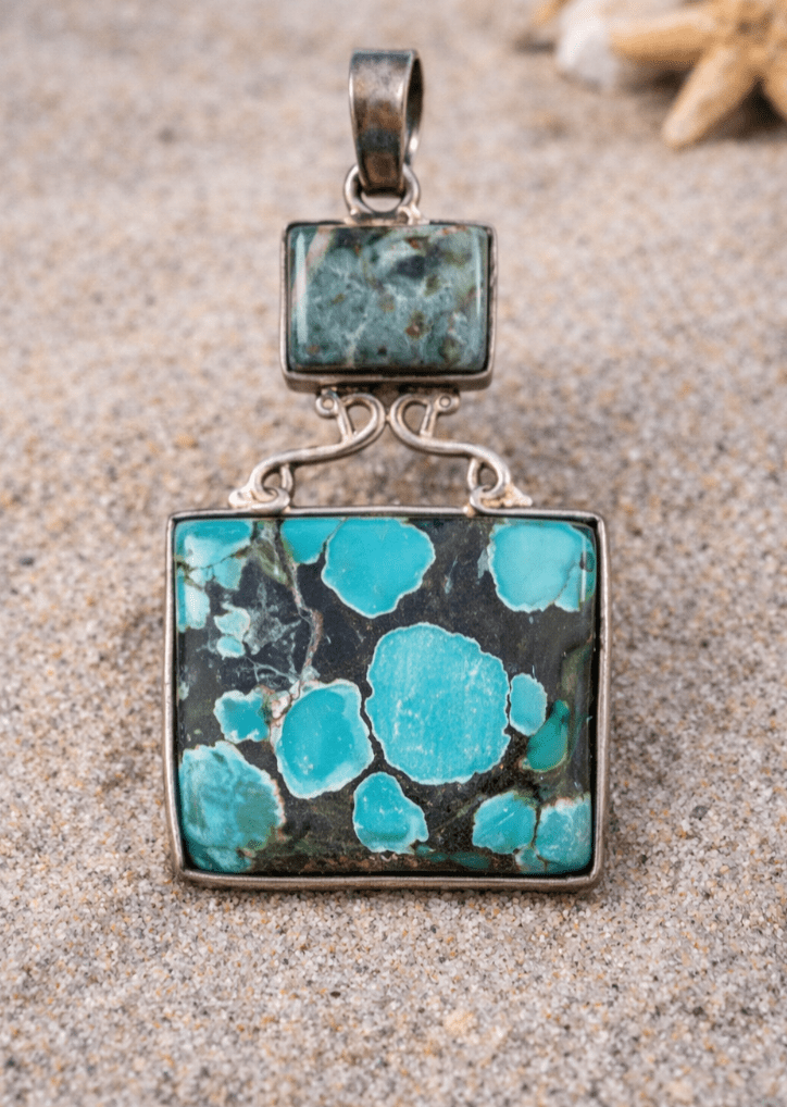 Sterling Silver Raw Turquoise & Agate Pendant – Statement Coastal Jewelry - Che Cose Belle